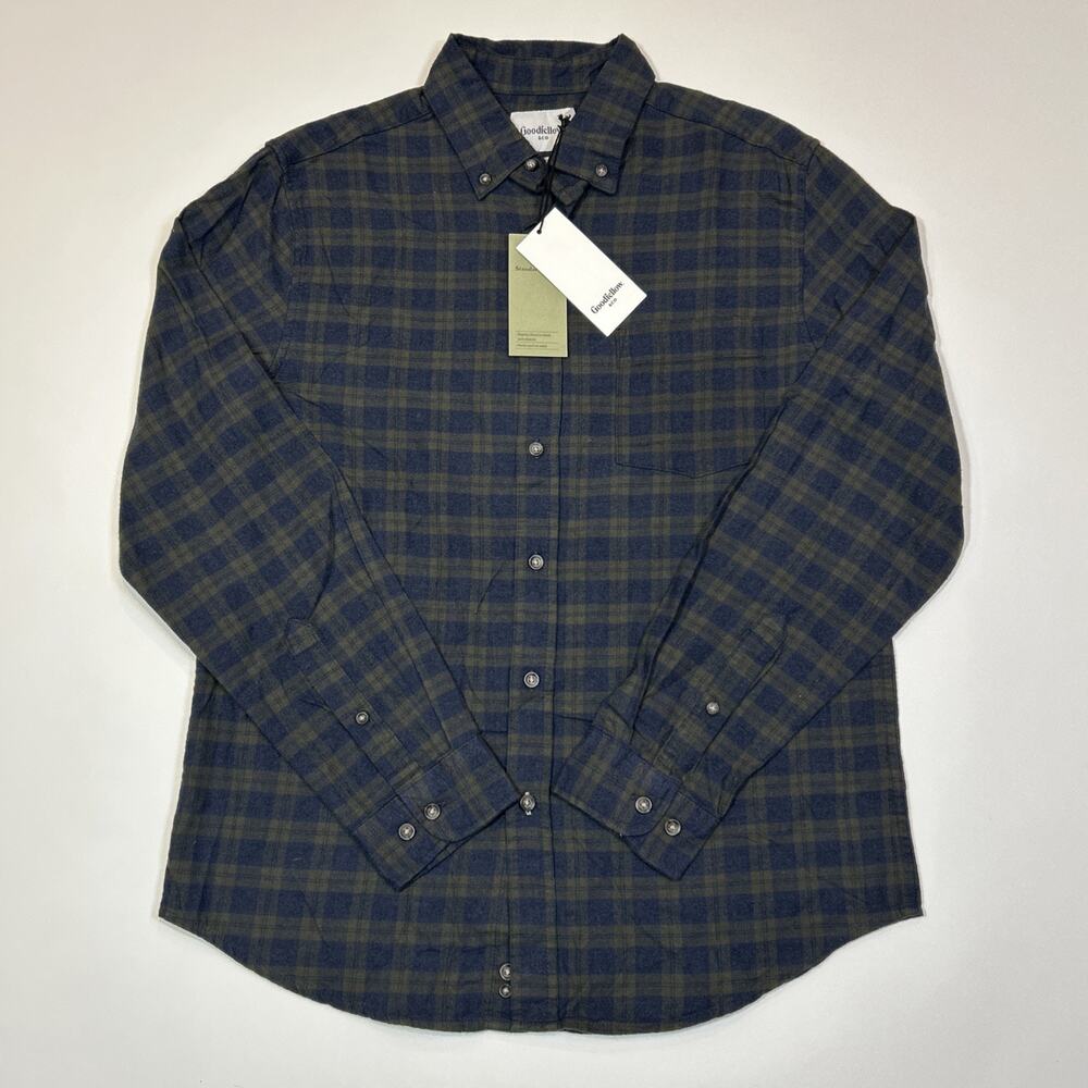 Goodfellow Flannel Shirt Men’s Medium NWT Green Blue Plaid Button Up